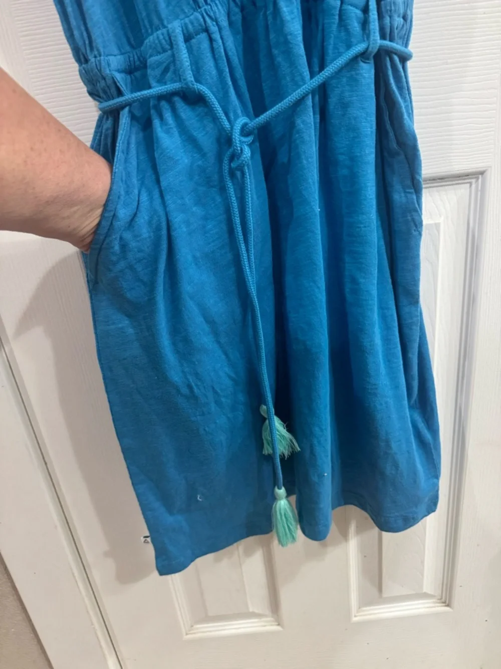Women's Blue Sleeveless mini Dress - Picture 7 of 10